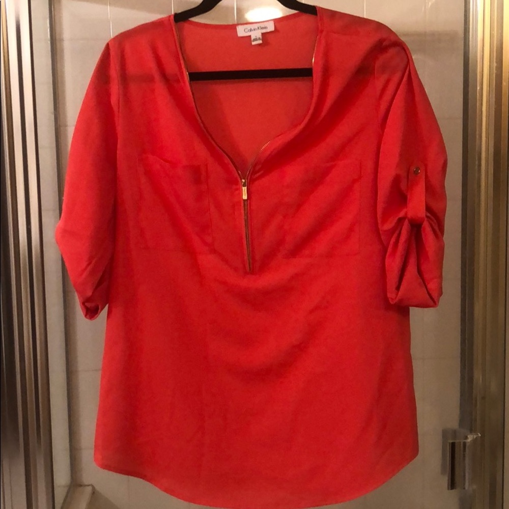 Calvin Klein Women’s Zip V-neck Blouse